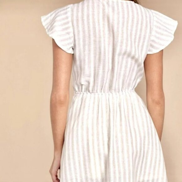 &Merci Tie Front Linen Blend Dress Sz M Flutter Sleeves Stretch Waist Cut Out - Picture 8 of 12